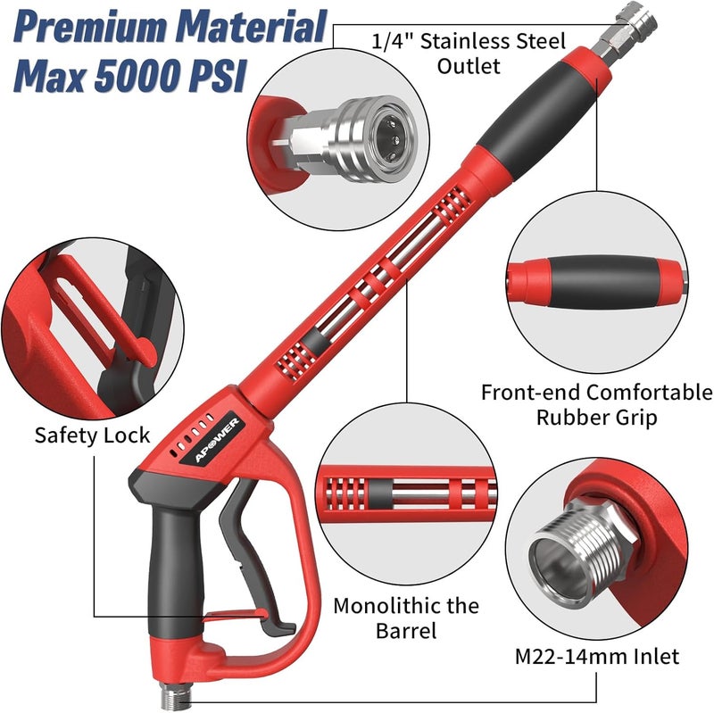 A-Power Pressure Washer Gun, with Replacement Wand Extension, Power Washer Long Gun with 5 Nozzle Tips and M22 fittings, 40 Inch, Max 5000 PSI - Image 3
